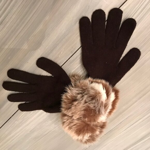 Parkhurst Ladies Brown Wool Gloves With A Faux Fur Trim - Picture 2 of 2